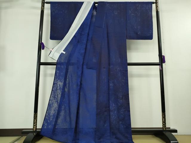 平和屋着物＊極上　夏物　小紋　紗　霞文　紺青色地　逸品　未使用　DZAB8692kh6