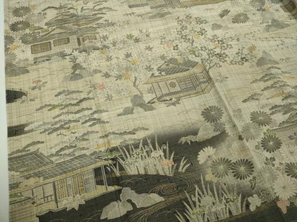 平和屋本店▽極上　染織の名門　しょうざん  生紬　単衣　風景花文　金彩　逸品　未使用　DZAB8694kh6