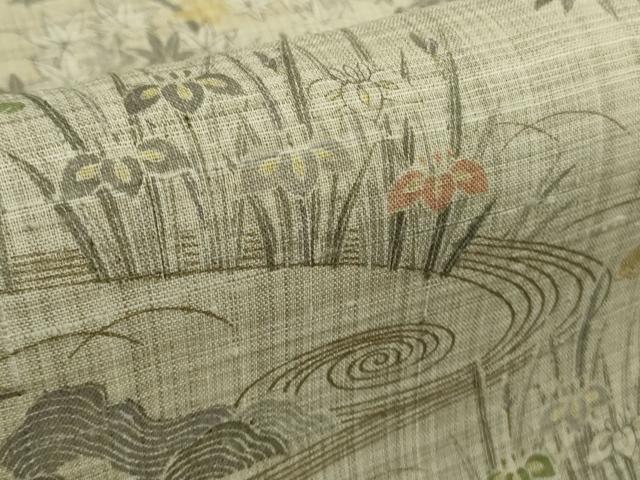 平和屋本店▽極上　染織の名門　しょうざん  生紬　単衣　風景花文　金彩　逸品　未使用　DZAB8694kh6