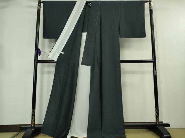 平和屋着物▽極上 お召 単衣 千鳥格子 黒×青褐色 逸品 未使用 DZAB8695kh6