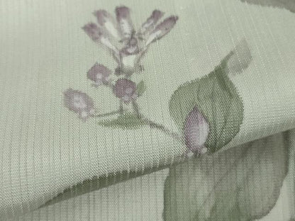 平和屋着物▽極上　手描友禅女流作家　一色生子　色留訪問着　単衣　枝花文　灰黄緑色地　反端付き　逸品　未使用　DZAB8696kh6