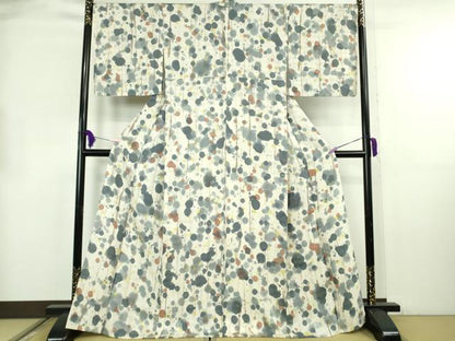 平和屋着物▽極上　タッサーゴールドシルク　小紋　単衣　菱地紋　霞文　反端付き　逸品　DZAB8698kh6