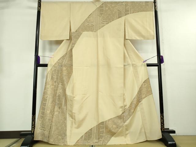 平和屋着物▽極上　インド・アッサム　野蚕糸　手織　ムガシルク　訪問着　単衣　鳥獣切嵌文　反端・証明書付き　逸品　DZAB8699kh6