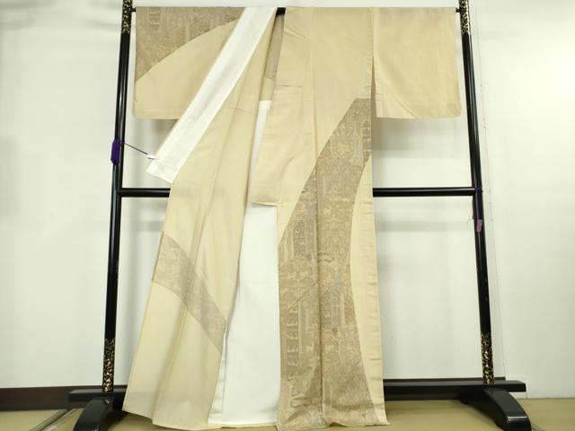 平和屋着物▽極上　インド・アッサム　野蚕糸　手織　ムガシルク　訪問着　単衣　鳥獣切嵌文　反端・証明書付き　逸品　DZAB8699kh6