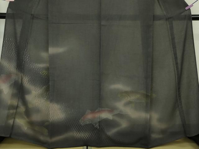 平和屋本店▽極上　訪問着　無双　紗袷　紗×絽　手描き　錦鯉　檳榔子染色地　逸品　未使用　DZAB8702kh6