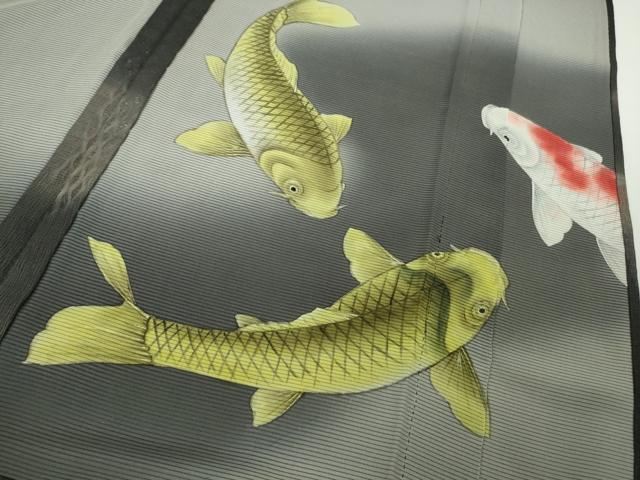 平和屋本店▽極上　訪問着　無双　紗袷　紗×絽　手描き　錦鯉　檳榔子染色地　逸品　未使用　DZAB8702kh6