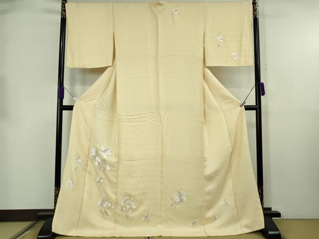平和屋本店●極上　訪問着　総刺繍　百合　砥粉色地　金銀糸　ロング丈　逸品　DZAB8709kh6