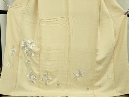平和屋本店●極上　訪問着　総刺繍　百合　砥粉色地　金銀糸　ロング丈　逸品　DZAB8709kh6