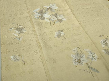 平和屋本店●極上　訪問着　総刺繍　百合　砥粉色地　金銀糸　ロング丈　逸品　DZAB8709kh6