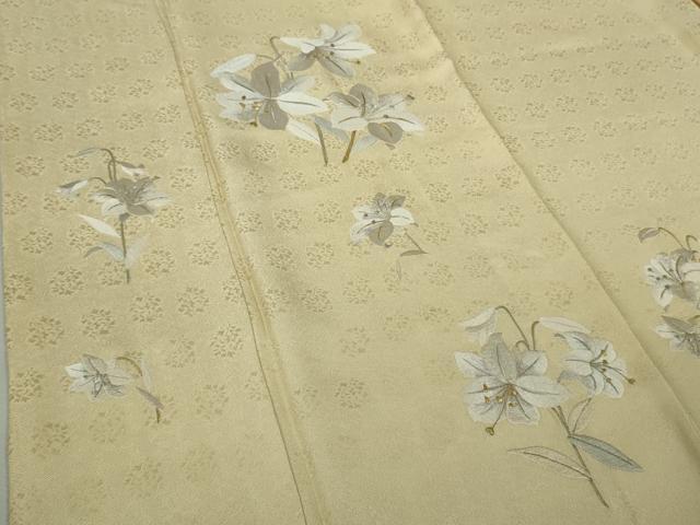 平和屋本店●極上　訪問着　総刺繍　百合　砥粉色地　金銀糸　ロング丈　逸品　DZAB8709kh6