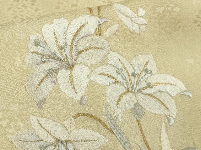 平和屋本店●極上　訪問着　総刺繍　百合　砥粉色地　金銀糸　ロング丈　逸品　DZAB8709kh6