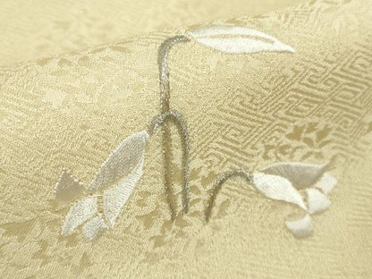 平和屋本店●極上　訪問着　総刺繍　百合　砥粉色地　金銀糸　ロング丈　逸品　DZAB8709kh6