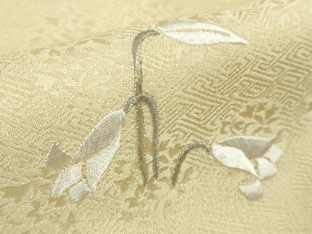 平和屋本店●極上　訪問着　総刺繍　百合　砥粉色地　金銀糸　ロング丈　逸品　DZAB8709kh6