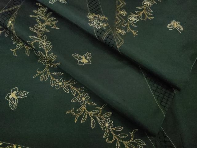 平和屋着物●極上　中国三大刺繍　スワトウ刺繍　汕頭刺繍　刺し子　総刺繍　本場大島紬　舞蝶更紗花文　逸品　DZAB8713kh6