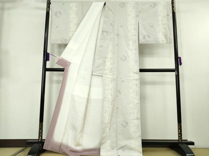 平和屋着物●極上　結城紬　80亀甲　南天唐草間道　薄い白藤色地　証紙付き　逸品　DZAB8715kh6