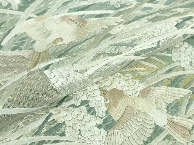 平和屋本店●極上　訪問着　総手刺繍　稲穂に雀　錆浅葱色地　金糸　やまと誂製　逸品　DZAB8721kh6