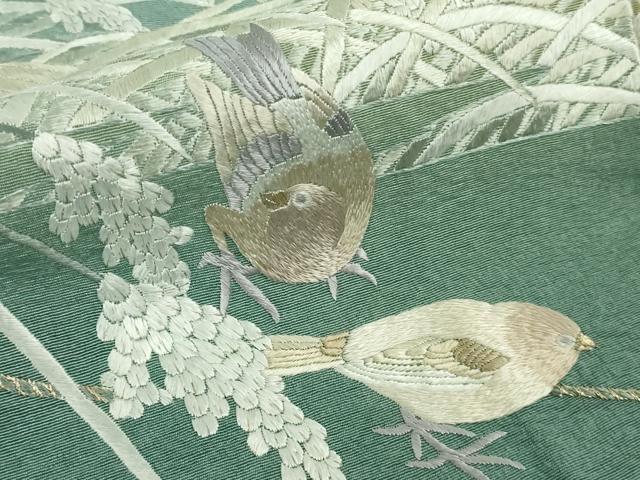 平和屋本店●極上　訪問着　総手刺繍　稲穂に雀　錆浅葱色地　金糸　やまと誂製　逸品　DZAB8721kh6