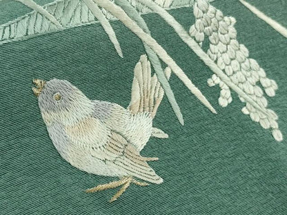 平和屋本店●極上　訪問着　総手刺繍　稲穂に雀　錆浅葱色地　金糸　やまと誂製　逸品　DZAB8721kh6
