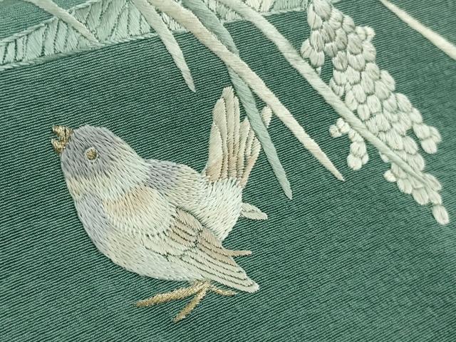 平和屋本店●極上　訪問着　総手刺繍　稲穂に雀　錆浅葱色地　金糸　やまと誂製　逸品　DZAB8721kh6