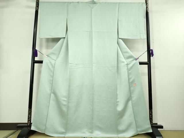 平和屋本店●最高級 二代目 久保田一竹 幻の辻が花 色無地 草花地紋 千草鼠色 銀通し地 京都きもの友禅扱い　反端付き　逸品　DZAB8722kh6