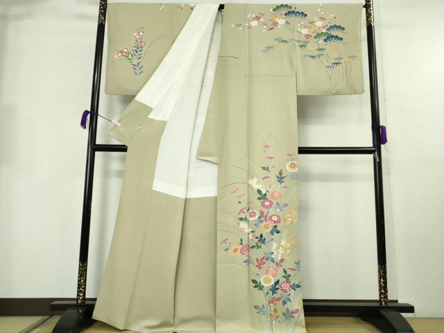 平和屋本店●極上　本加賀友禅作家　押田正義　訪問着　松竹梅　枝花　薄い抹茶色地　小田急百貨店扱い　逸品　DZAB8725kh6