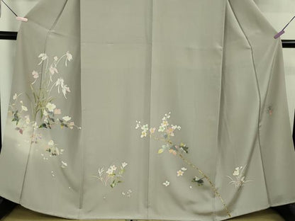 平和屋着物●極上　京加賀友禅　百貫石峰　訪問着　枝花　サギゾウ　利休白茶色地　逸品　DZAB8727kh6