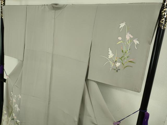 平和屋着物●極上　京加賀友禅　百貫石峰　訪問着　枝花　サギゾウ　利休白茶色地　逸品　DZAB8727kh6