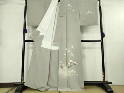 平和屋着物●極上　京加賀友禅　百貫石峰　訪問着　枝花　サギゾウ　利休白茶色地　逸品　DZAB8727kh6