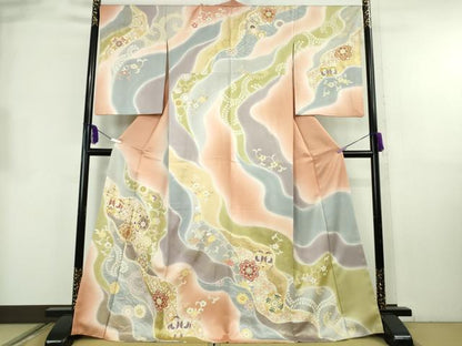 平和屋本店●極上　創業460年・千總　訪問着　駒刺繍　道長正倉院花文　暈し染め　金彩　逸品　DZAB8728kh6