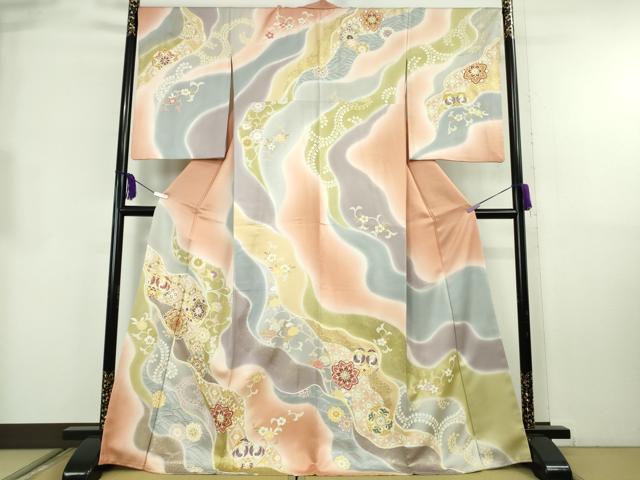 平和屋本店●極上　創業460年・千總　訪問着　駒刺繍　道長正倉院花文　暈し染め　金彩　逸品　DZAB8728kh6