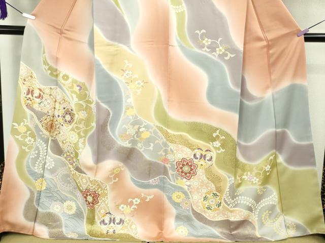 平和屋本店●極上　創業460年・千總　訪問着　駒刺繍　道長正倉院花文　暈し染め　金彩　逸品　DZAB8728kh6