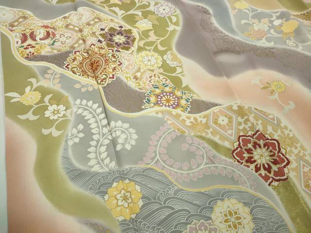 平和屋本店●極上　創業460年・千總　訪問着　駒刺繍　道長正倉院花文　暈し染め　金彩　逸品　DZAB8728kh6