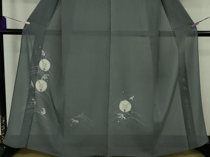 平和屋着物＊極上　夏物　訪問着　絽　立波に兎　うさぎ　藍墨茶色地　逸品　DZAB8730kh6