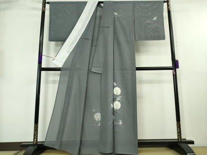 平和屋着物＊極上　夏物　訪問着　絽　立波に兎　うさぎ　藍墨茶色地　逸品　DZAB8730kh6