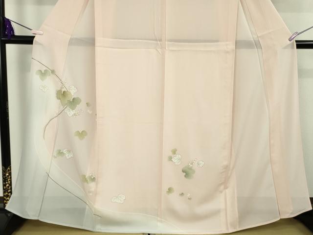 平和屋着物＊極上　夏物　訪問着　絽　駒刺繍　蔦の葉花文　暈し染め　柿洗色地　金彩　逸品　DZAB8731kh6