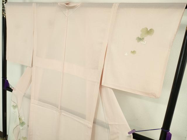 平和屋着物＊極上　夏物　訪問着　絽　駒刺繍　蔦の葉花文　暈し染め　柿洗色地　金彩　逸品　DZAB8731kh6