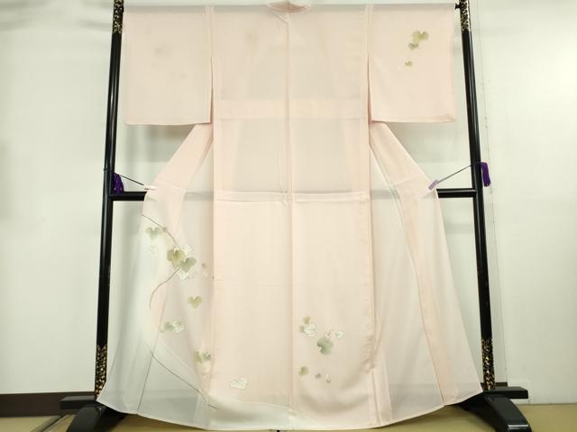 平和屋着物＊極上　夏物　訪問着　絽　駒刺繍　蔦の葉花文　暈し染め　柿洗色地　金彩　逸品　DZAB8731kh6