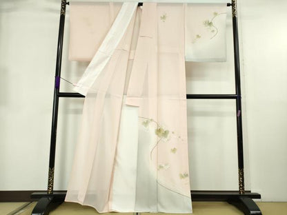 平和屋着物＊極上　夏物　訪問着　絽　駒刺繍　蔦の葉花文　暈し染め　柿洗色地　金彩　逸品　DZAB8731kh6