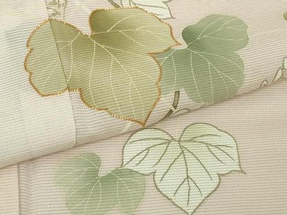 平和屋着物＊極上　夏物　訪問着　絽　駒刺繍　蔦の葉花文　暈し染め　柿洗色地　金彩　逸品　DZAB8731kh6
