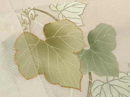 平和屋着物＊極上　夏物　訪問着　絽　駒刺繍　蔦の葉花文　暈し染め　柿洗色地　金彩　逸品　DZAB8731kh6
