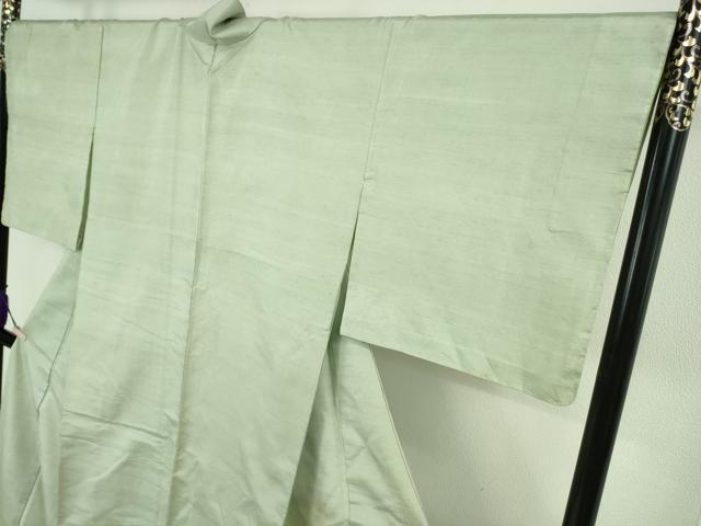 平和屋本店●極上 国指定重要無形文化財 本場久米島紬 浜里スミ作 手織 草木染 ウージ染 背抜き仕立て 柳鼠色 証紙付き　逸品　DZAB8735kh6