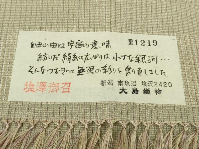 平和屋本店●極上　工芸染織　宮下　塩澤御召　大島織物謹製　たとう紙・反端付き　逸品　DZAB8737kh6