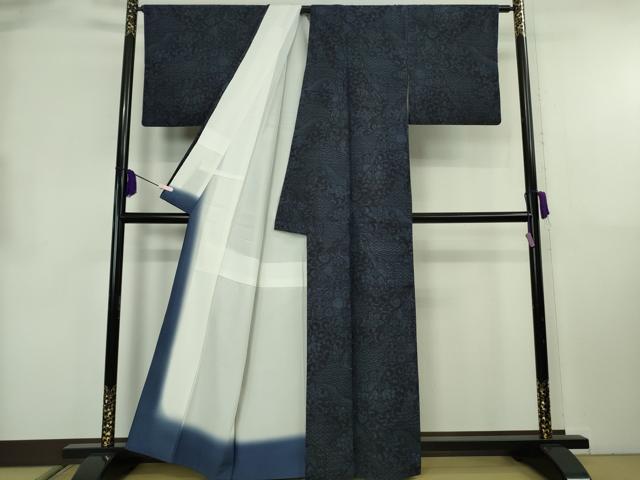 平和屋本店●極上　本場結城紬　重要無形文化財　奥順謹製　100亀甲　名物裂　濃紺地　証紙付き　逸品　DZAB8738kh6