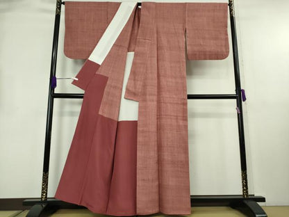平和屋本店●極上　浦野理一　経節紬　背抜き仕立て　鳶色地　逸品　DZAB8739kh6