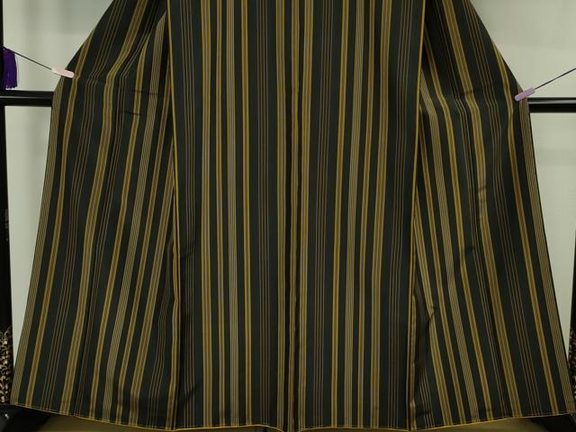 平和屋本店●極上　本場黄八丈　黒八丈　平織　紬　縞　逸品　未使用　DZAB8742kh6