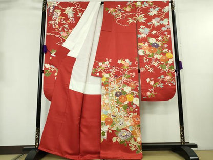 平和屋本店●極上　創業460年・千總　振袖　駒刺繍　几帳吉祥花文　金彩　逸品　DZAB8745kh6