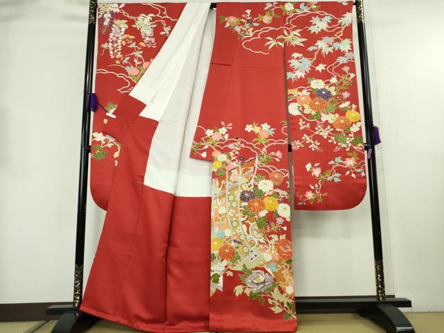 平和屋本店●極上　創業460年・千總　振袖　駒刺繍　几帳吉祥花文　金彩　逸品　DZAB8745kh6