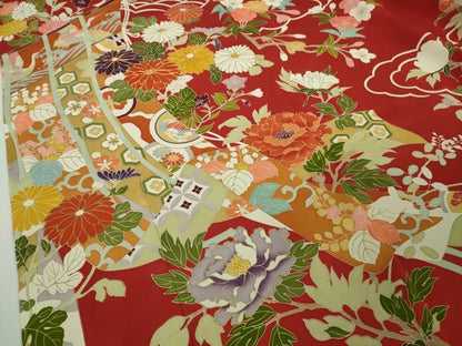 平和屋本店●極上　創業460年・千總　振袖　駒刺繍　几帳吉祥花文　金彩　逸品　DZAB8745kh6
