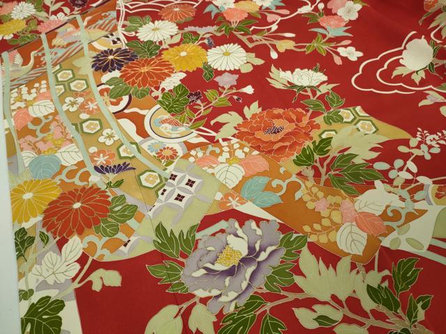 平和屋本店●極上　創業460年・千總　振袖　駒刺繍　几帳吉祥花文　金彩　逸品　DZAB8745kh6