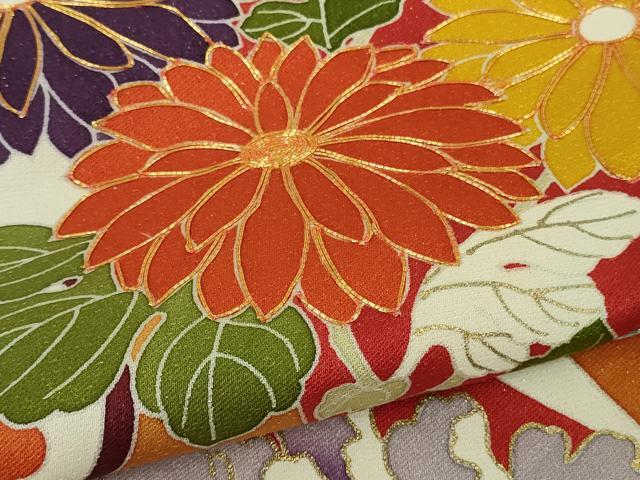平和屋本店●極上　創業460年・千總　振袖　駒刺繍　几帳吉祥花文　金彩　逸品　DZAB8745kh6